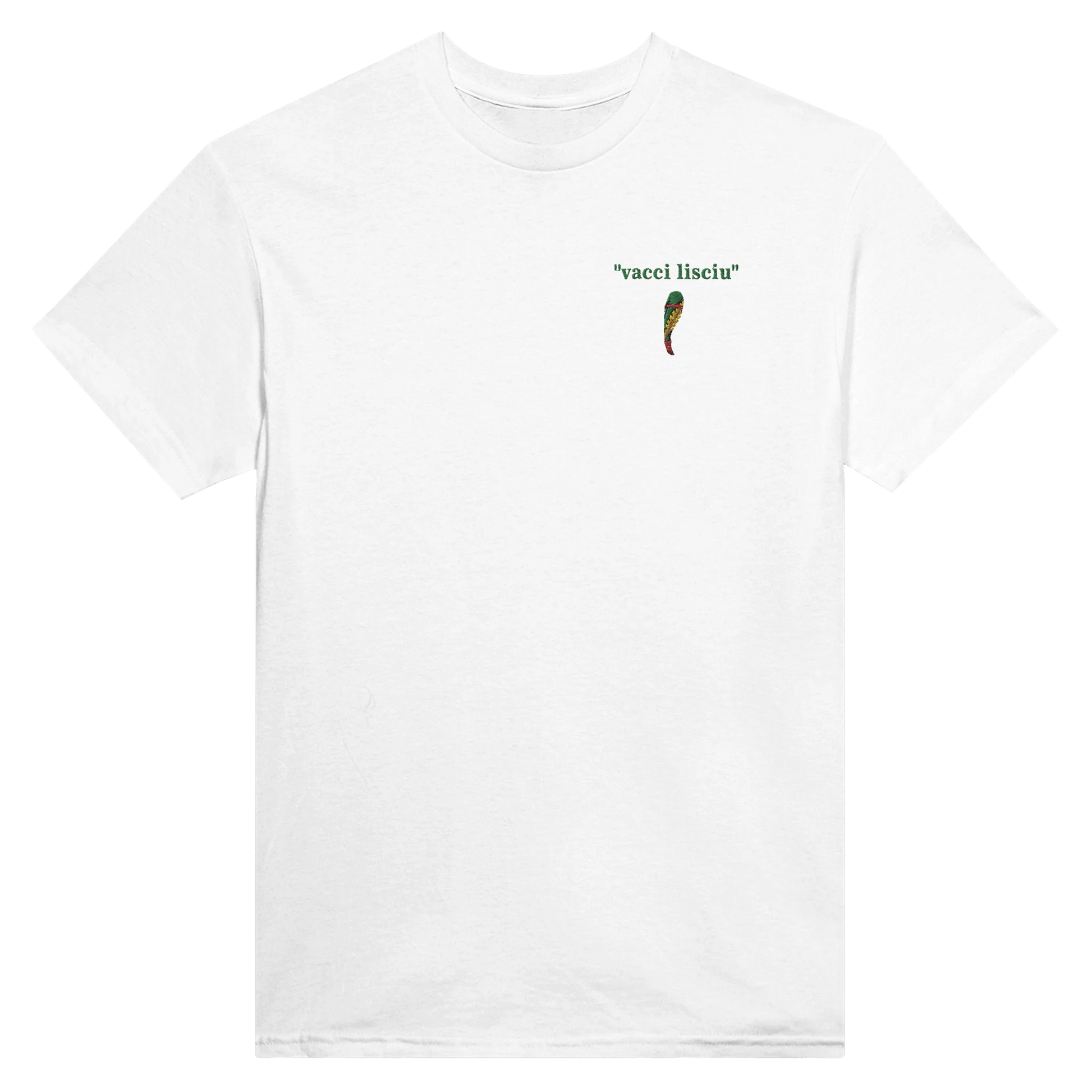 Maglietta bianca in cotone  con ricamo artistico ispirato alle carte siciliane.