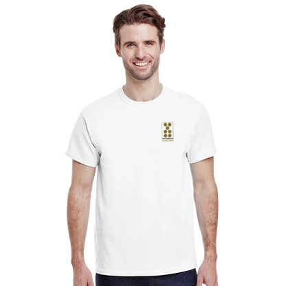 T-shirt in cotone con ricamo del Settebello e scritta “settebello comu a mia” in stile siciliano